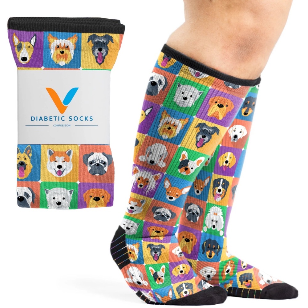 Diabetic Socks Colorful Dog Print Compression Socks